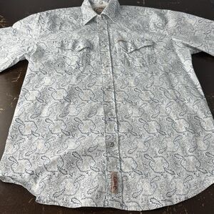 Rafter C Cowboy Collection Pearl Snap XL 32x22 Shirt Blue White Paisley